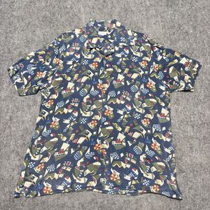VTG Maus & Hoffman Cupro Camp Shirt XL Geometric Abstract Nautical Sailboat